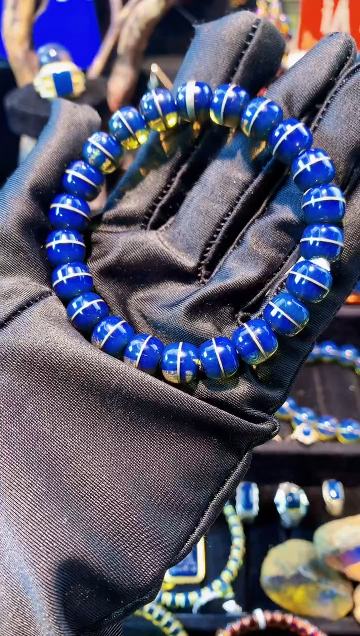 【闪购商品】琥珀珠宝奇石银S925镶嵌10mm一线天蓝珀手串