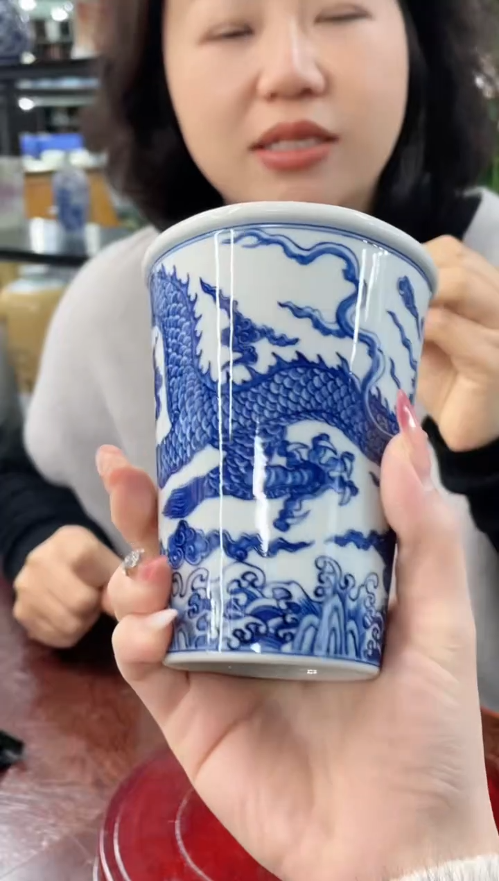 【闪购商品】034陶瓷供应链青花龙纹画片可乐杯