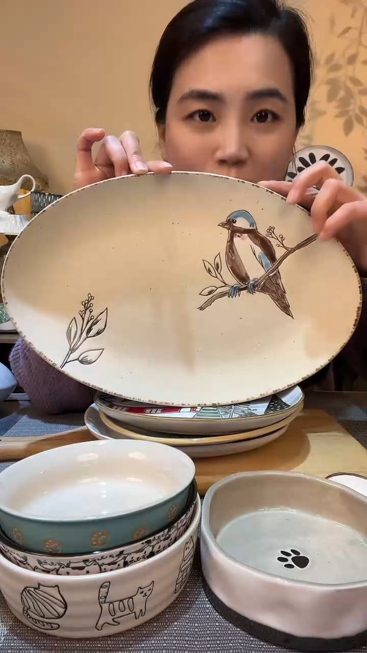 【闪购商品】瓷片小鸟芝麻点鱼盘 微瑕介意勿拍