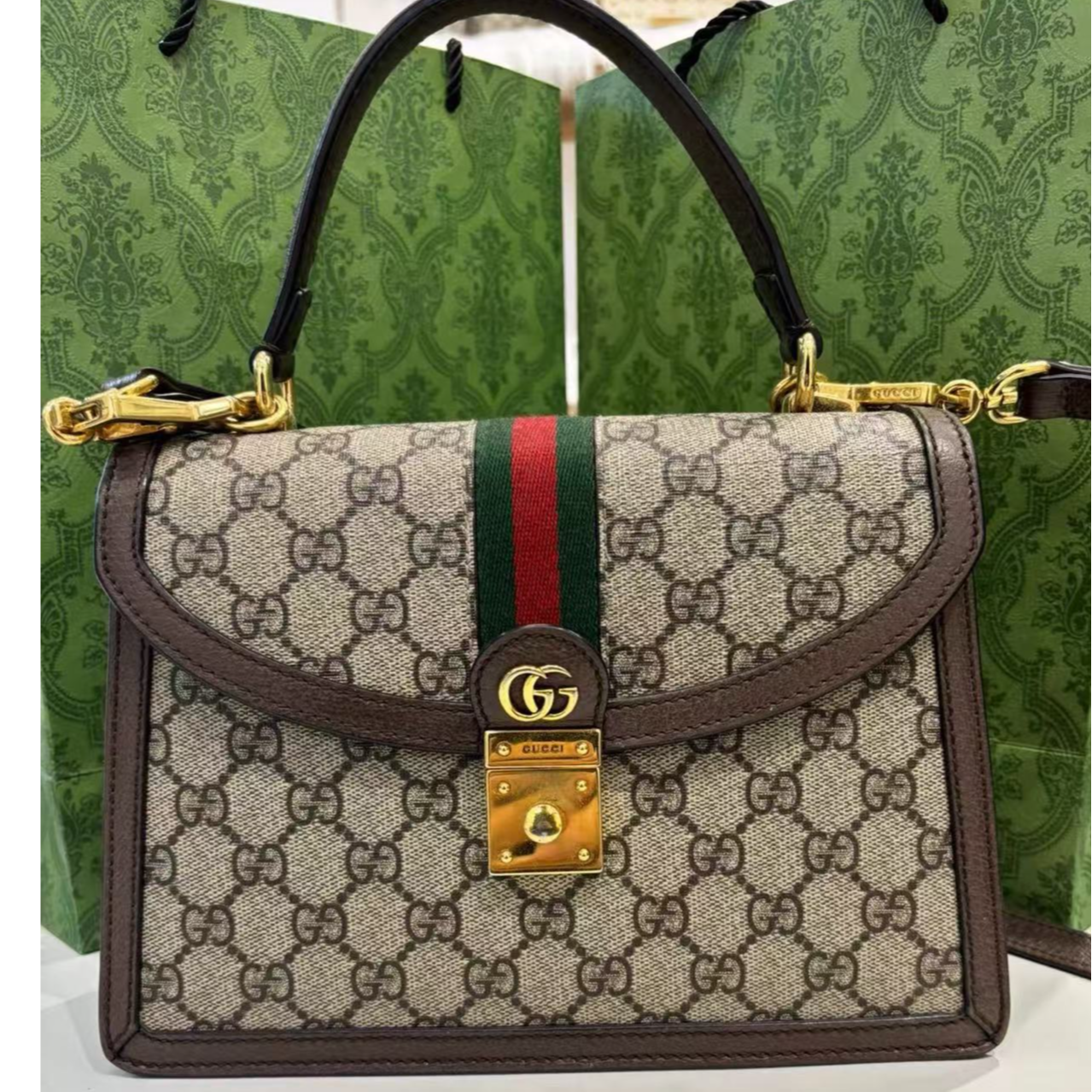 99新 GUCCI/古驰 Ophidia 经典帆布拼接单肩斜挎手提包 933665