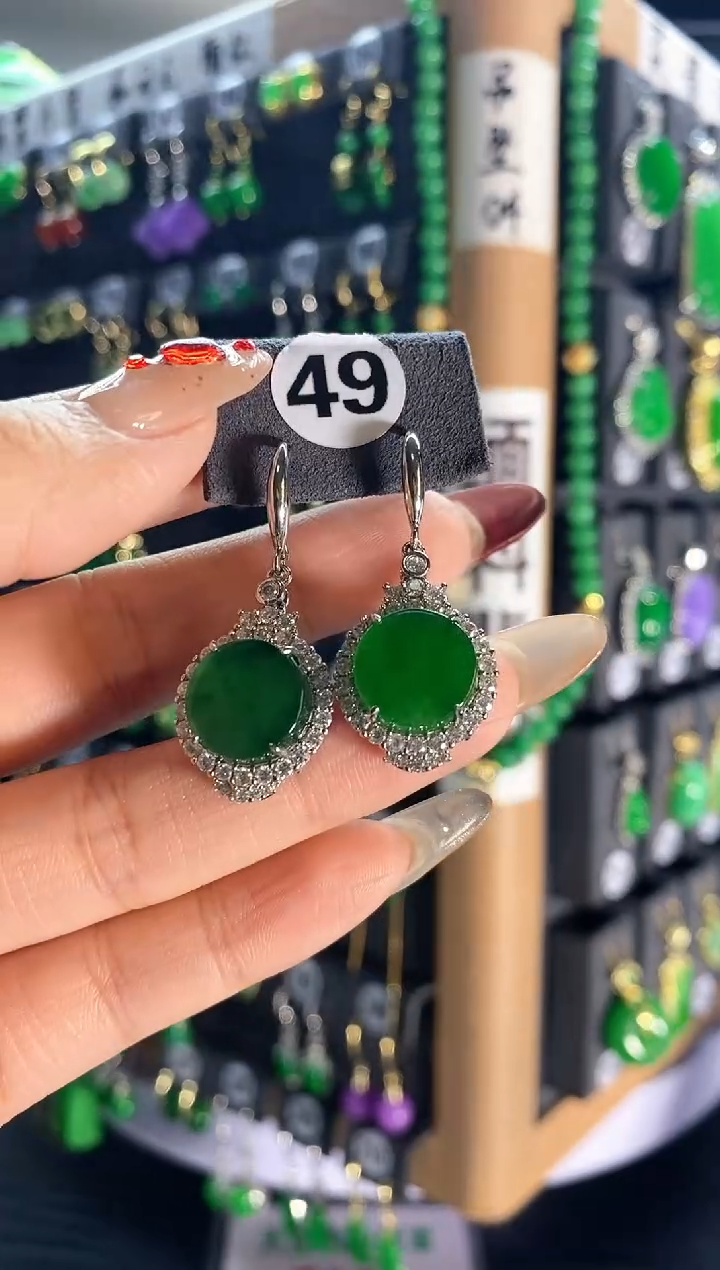 【闪购商品】翡翠耳饰银S925镶嵌49..