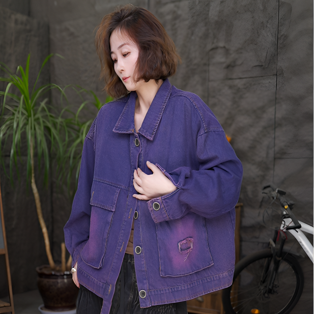 秋冬新款个性大口袋做旧女士牛仔外套宽松休闲百搭潮