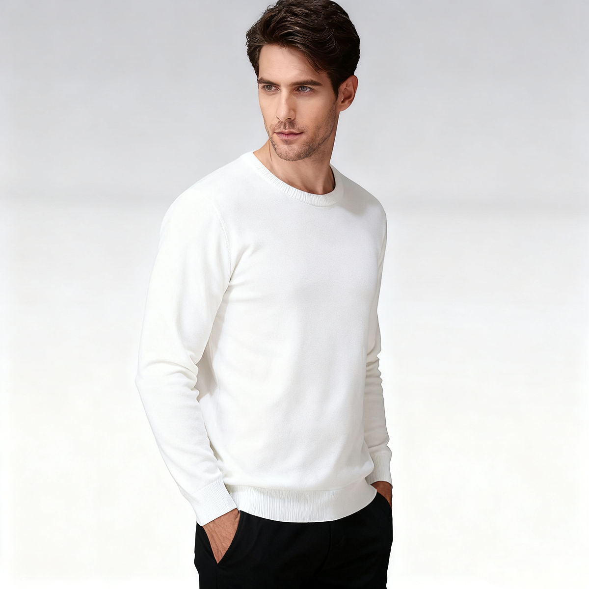 2025冬季新款男士纯色长袖圆领毛衣针织简约保暖休闲1208
