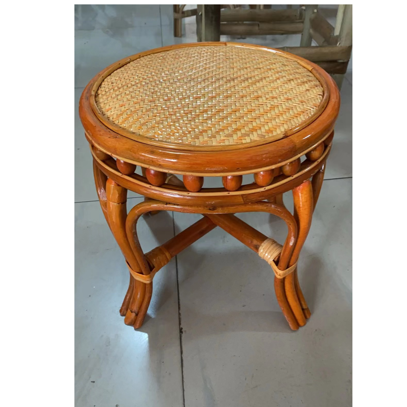 藤编家用手工珠珠鼓凳竹编32X32凳子圆形圆桌