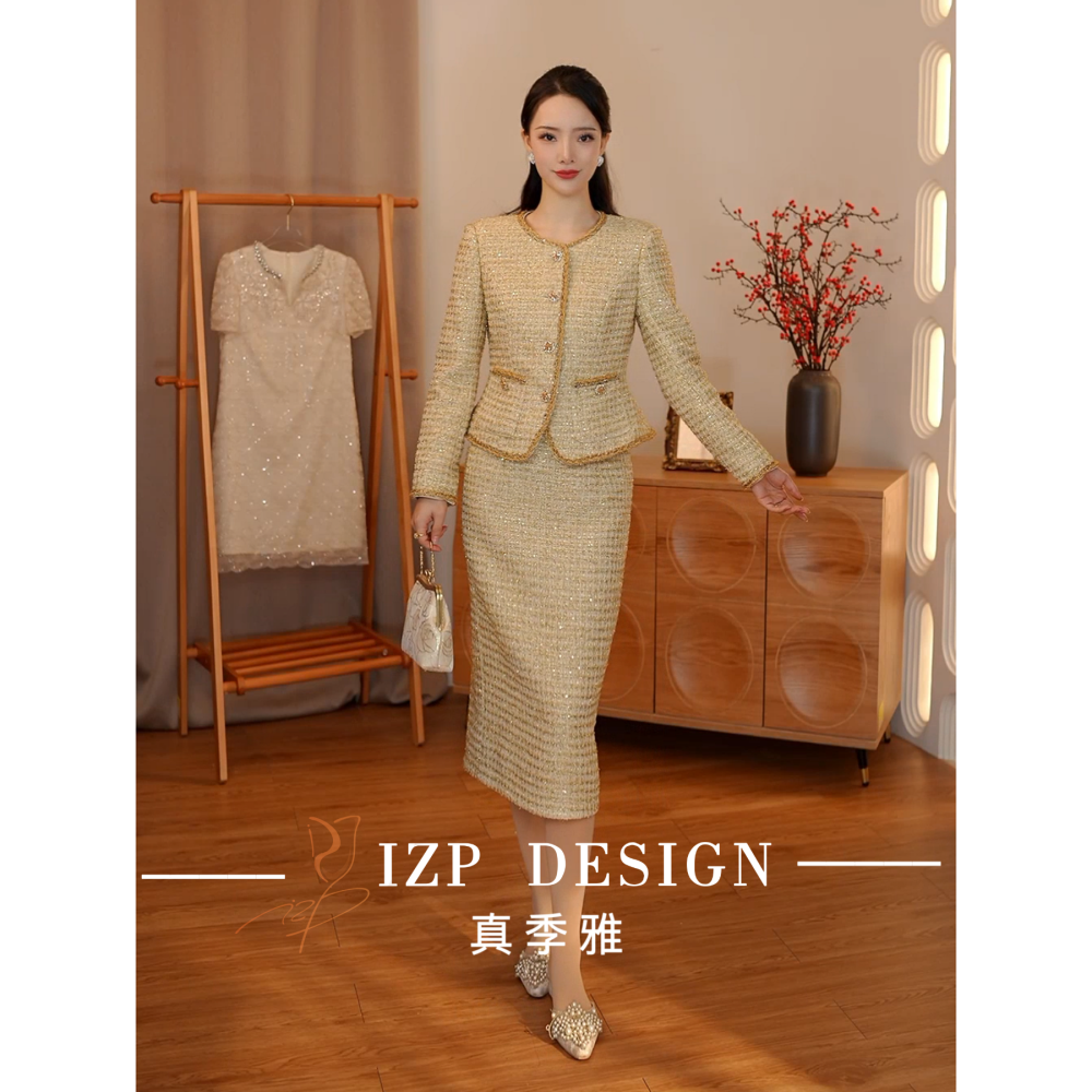 东方黛迪 小香风优雅修身显瘦淡雅复古秋季套装PM41315+82097