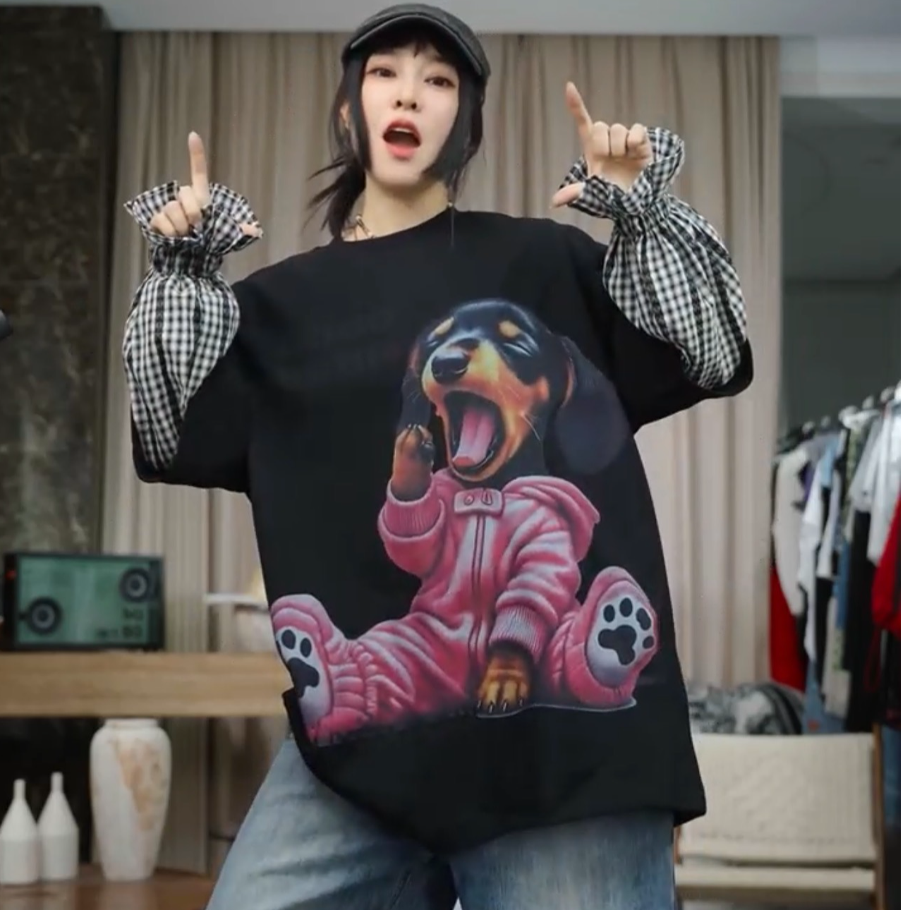 infobyfive福利假两件格子八月第一弹小粉腊肠狗狗一店NF0508016