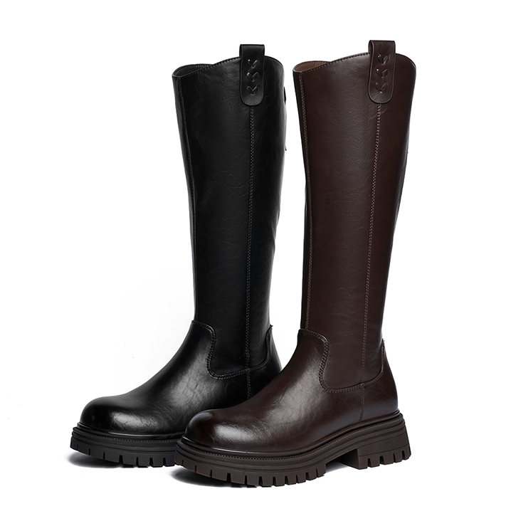 卓诗尼美拉德长筒靴2025冬季新款不过膝厚底中跟骑士靴501A80344