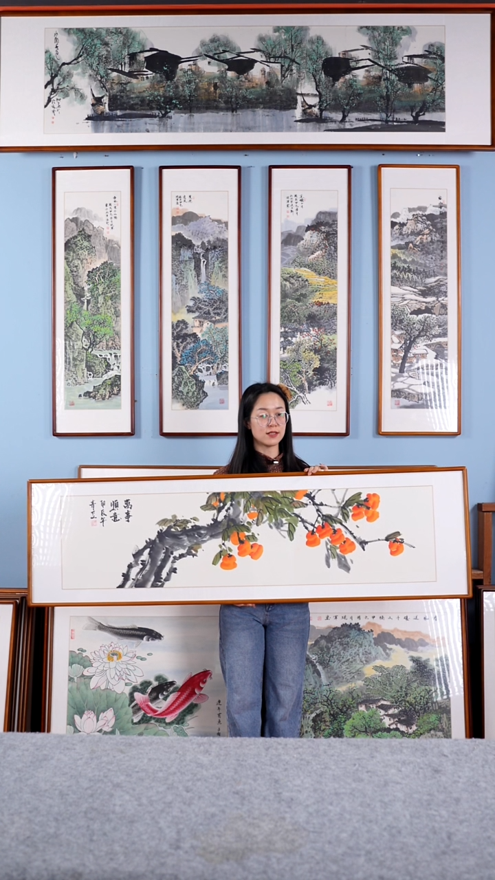 【闪购商品】国画戚莉莉《万事顺意》含框162*47