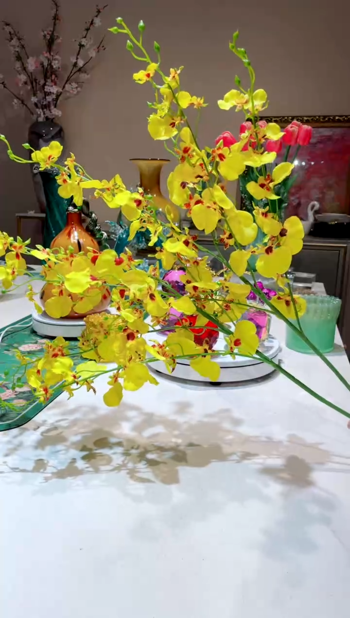 【闪购商品】琉璃手工艺品黄色蝴蝶兰花2只