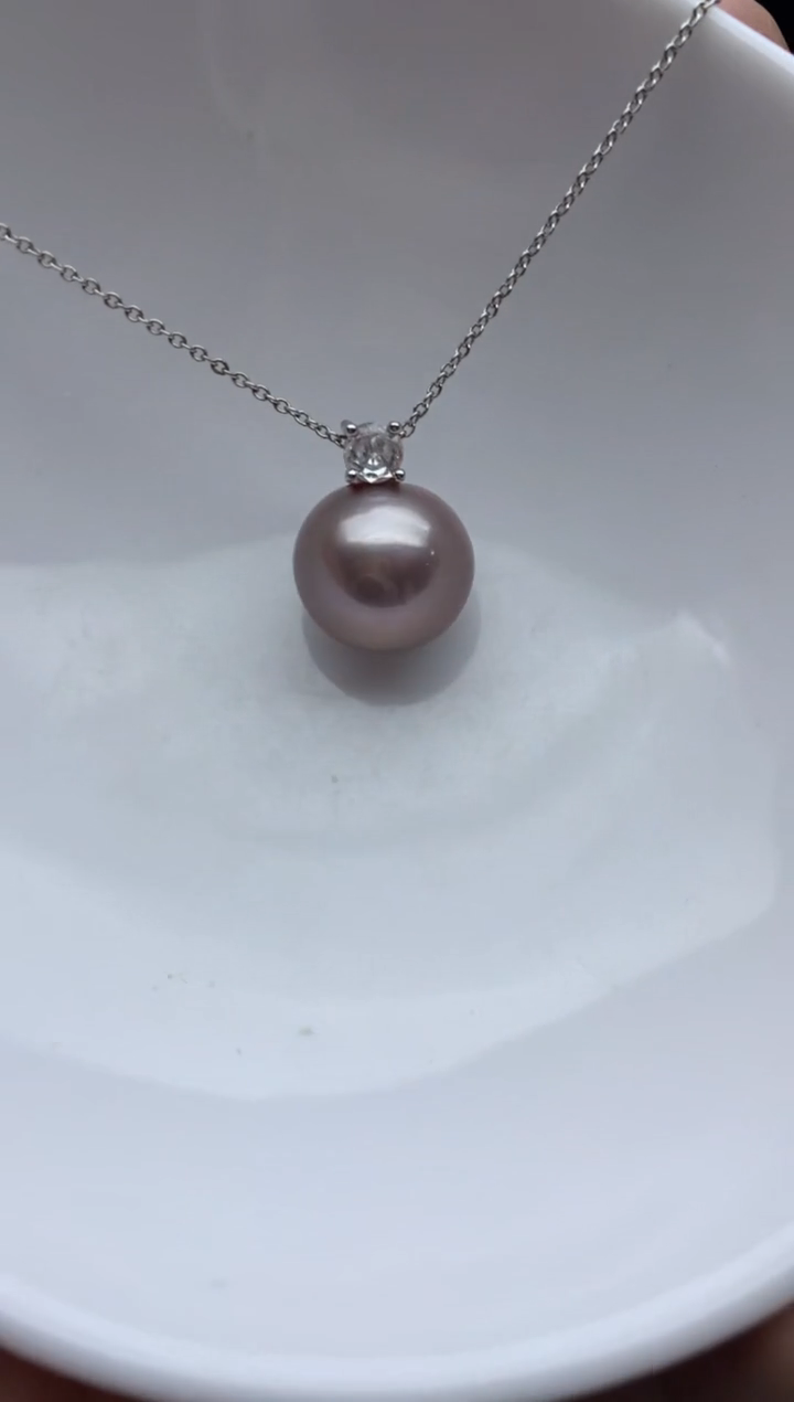 未镶嵌ff淡水珍珠紫珠吊坠（赠链）12~13mm