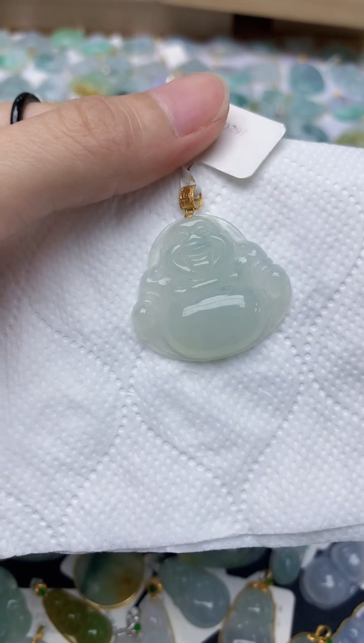 翡翠18K金镶嵌颈饰天然A货翡翠