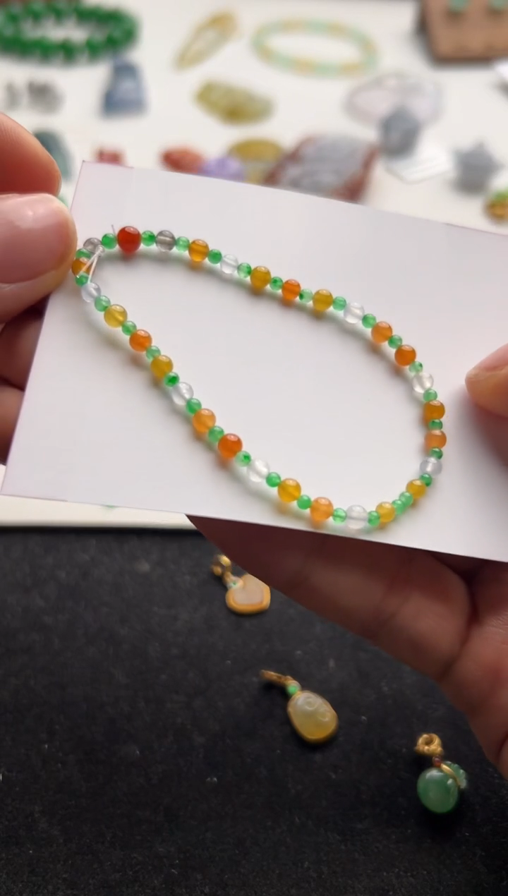 定制翡翠未镶嵌4500+450多彩手串sq068