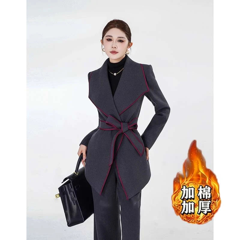 【送腰带】【加绒加厚】2025春秋新款气质长袖风衣3730毛呢外套女