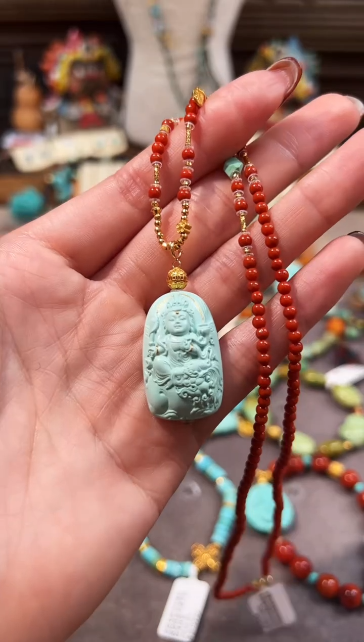 颈饰18K金镶嵌南红玛瑙南红文殊项链