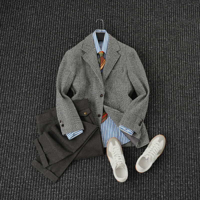 CssuGent那不勒斯皇后高定70%羊毛平驳领西服男绅士复古西装外套