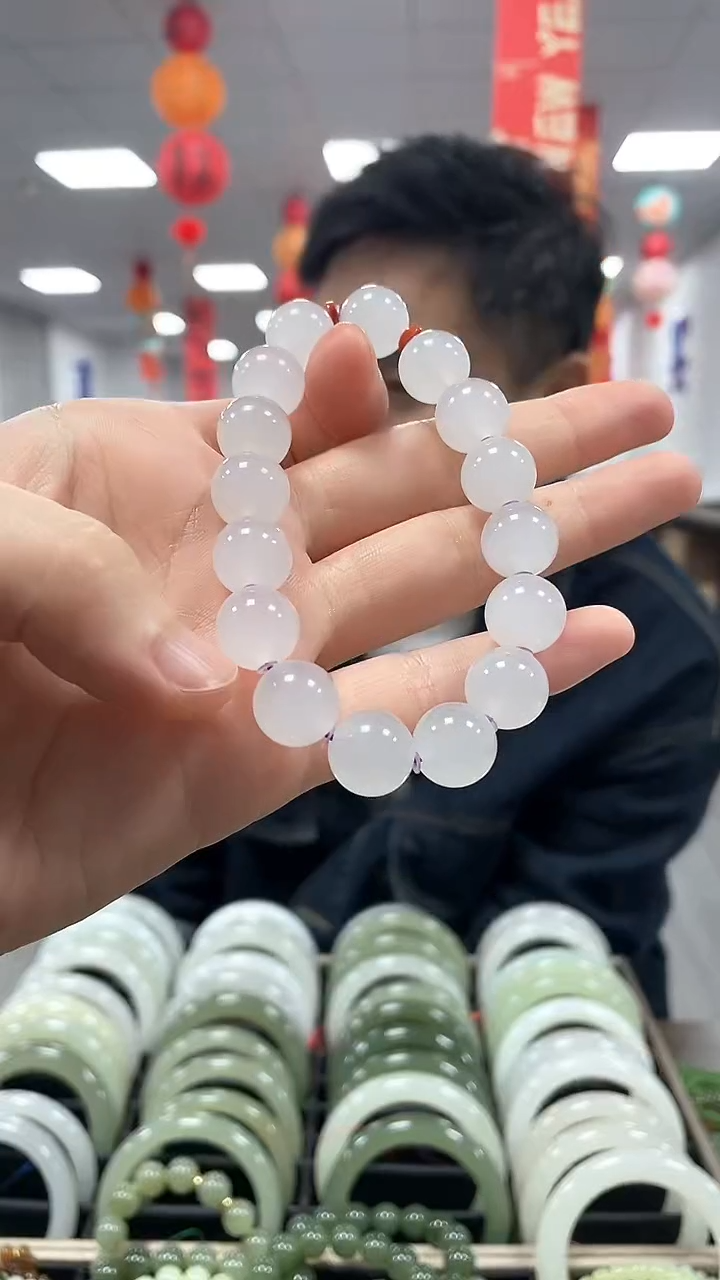 【闪购商品】和田玉手链未镶嵌烟紫冰胶冻卡12手串一条