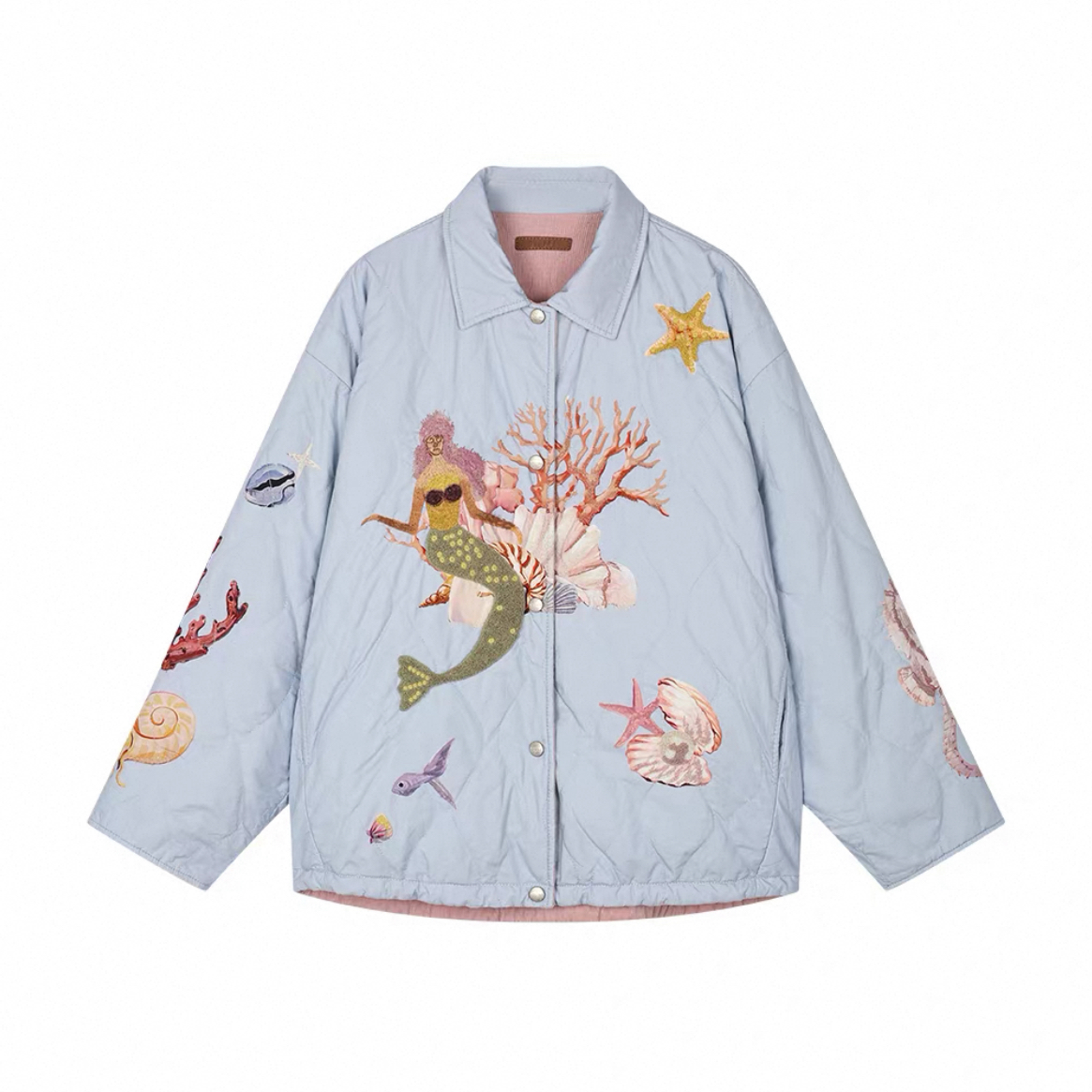 【Y1233】冬季25新品奇幻印花刺绣两面穿衬衫式棉服外套