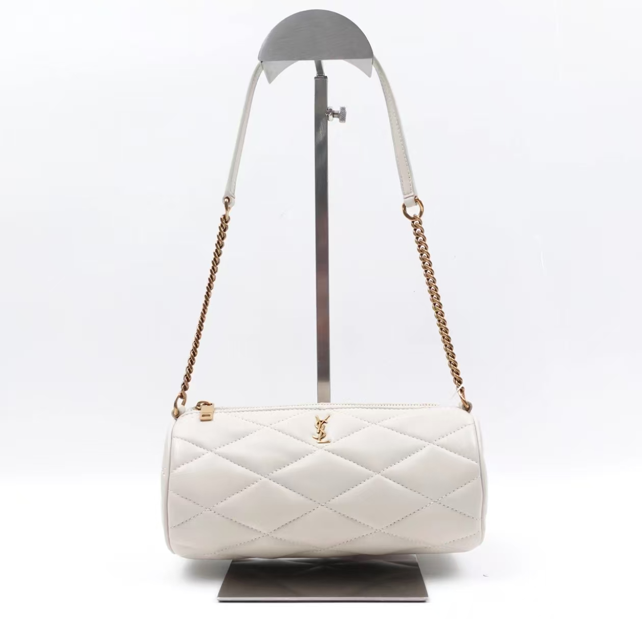 95新 YSL/圣罗兰  白金圆筒链条包