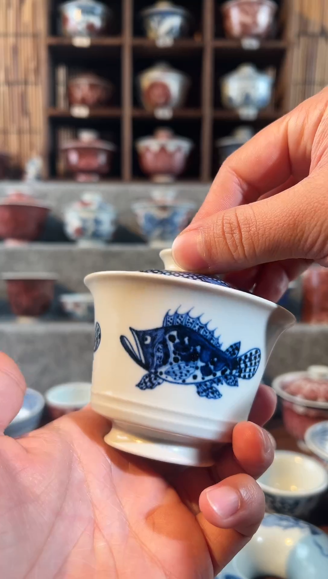 【闪购商品】天禄说瓷盖碗鱼藻