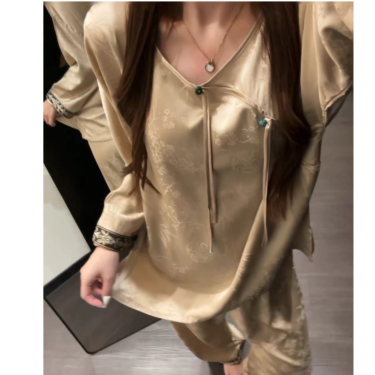 新中式睡衣女款爆款2025新款春夏季国风七分袖冰丝长裤家居服套装