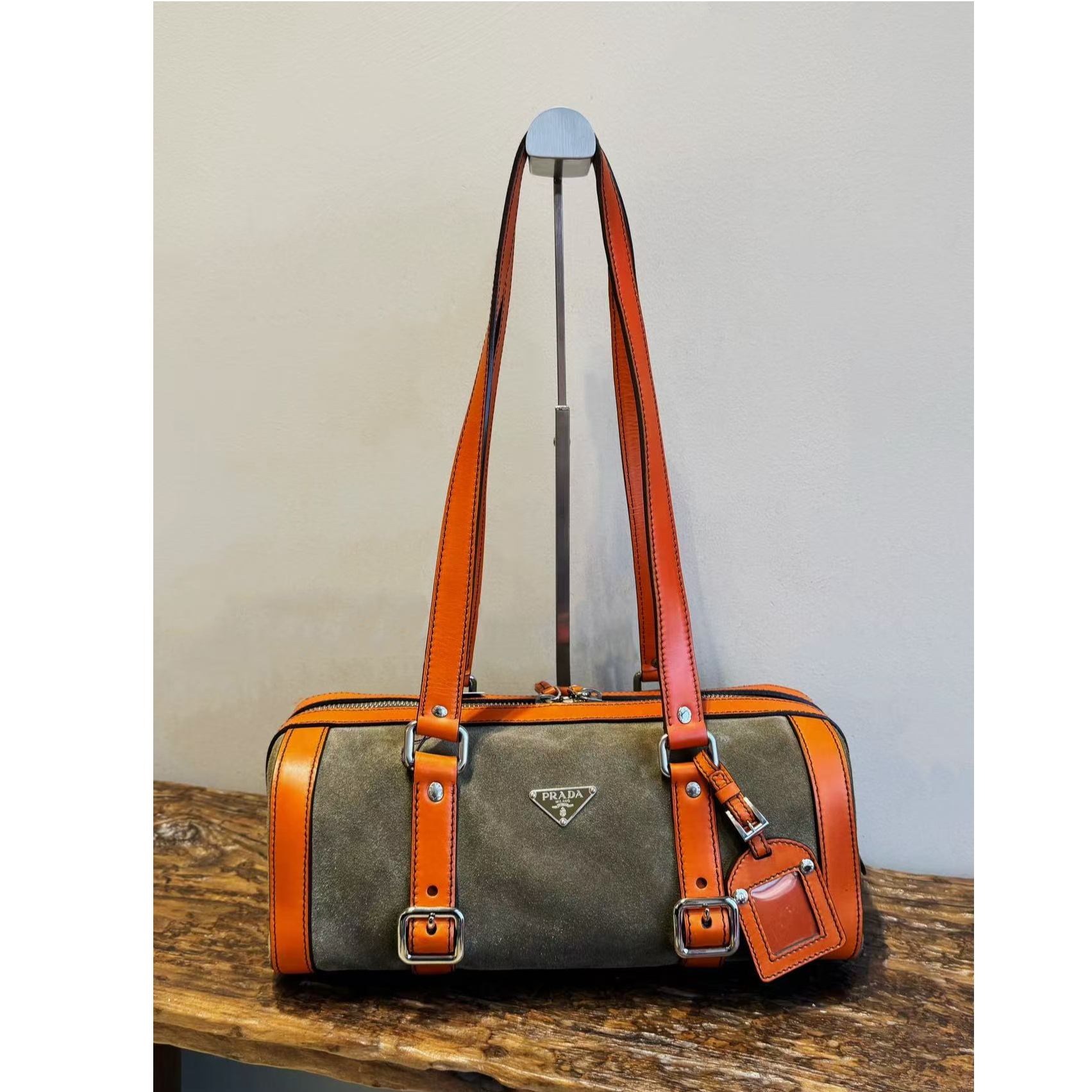 95新 Prada/普拉达 稀有军绿色长肩带巴比龙