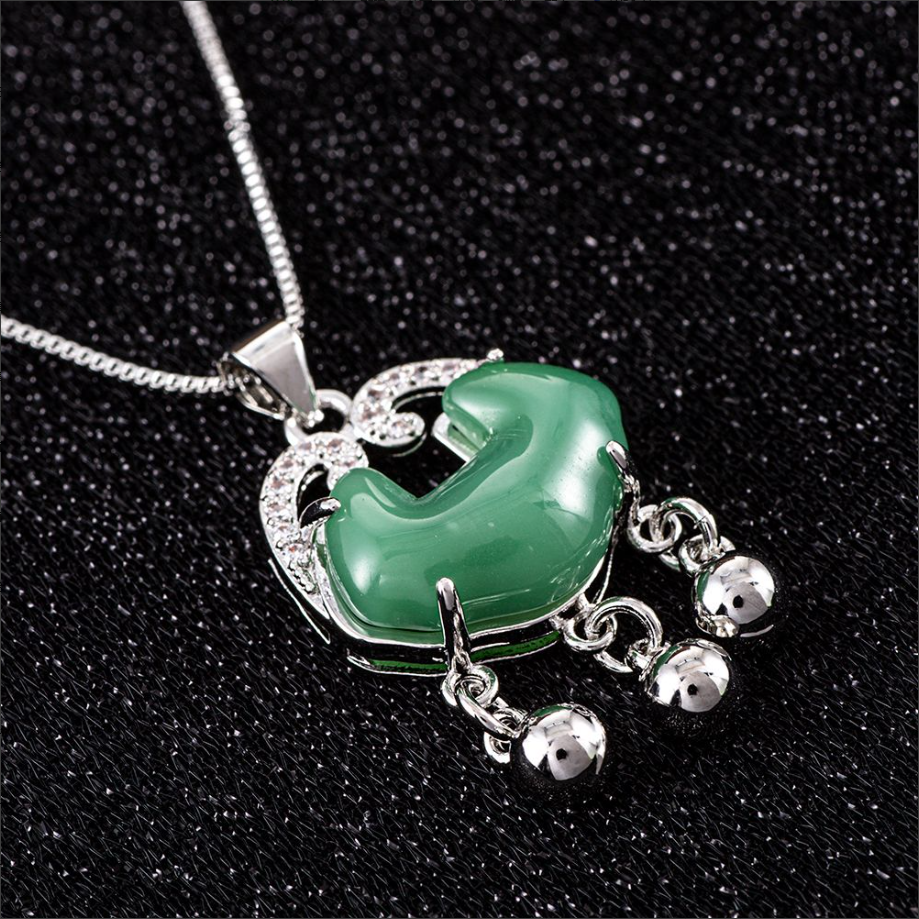 天然玉石珠宝 s925银 秋水凝脂 寒烟锁翠 项链 s0145