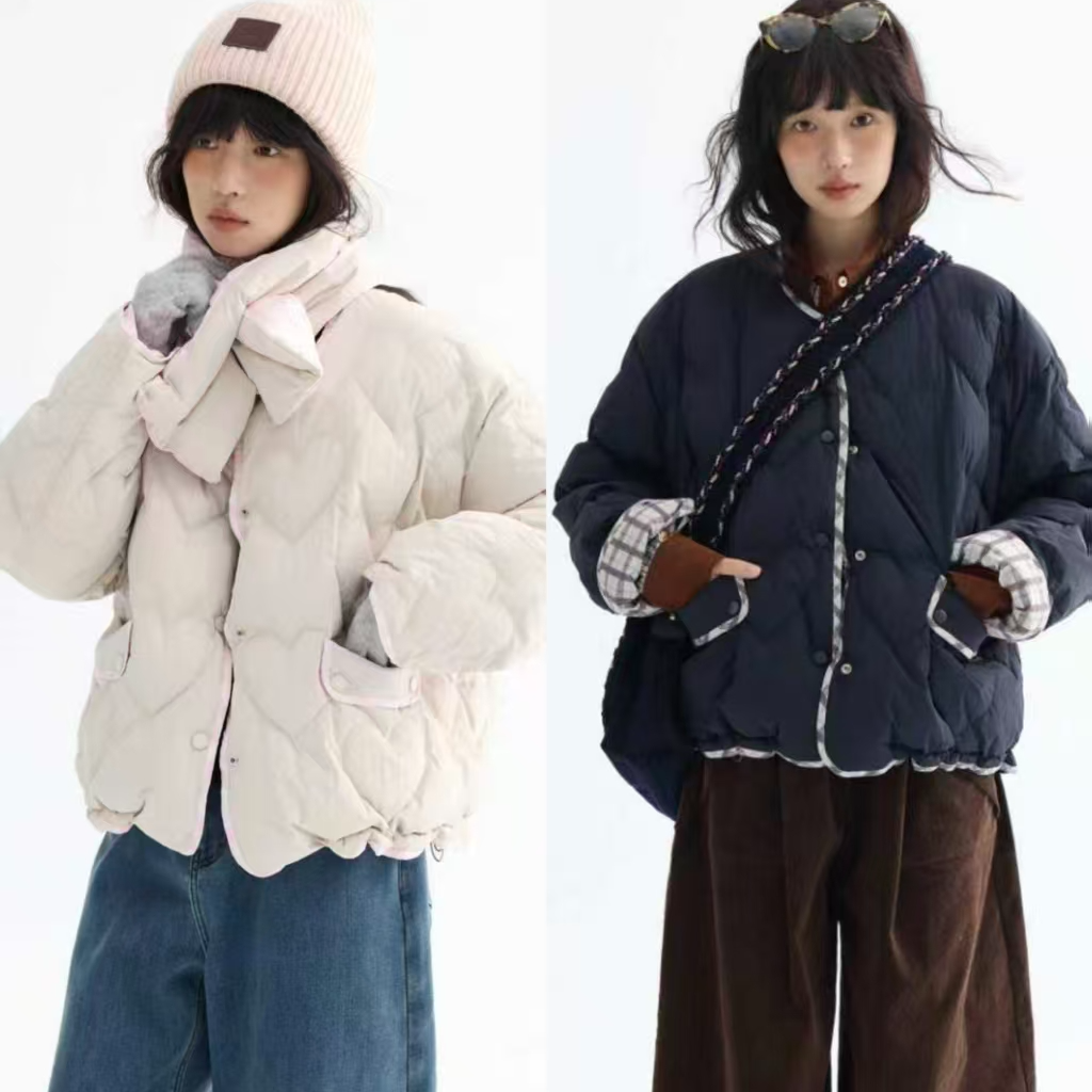 「白描工作间」"苔原寒冬"170g双面穿短款羽绒服加厚外套/送围脖