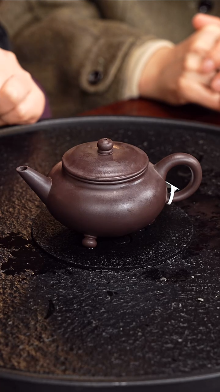 茶壶紫砂陈红 三足水平109  蓝紫泥 200毫升 配两只紫檀泥杯