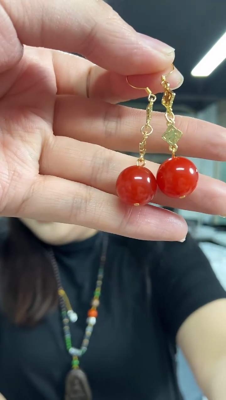 【闪购商品】南红玛瑙耳饰银S925镶嵌多样性发其一颜色微差