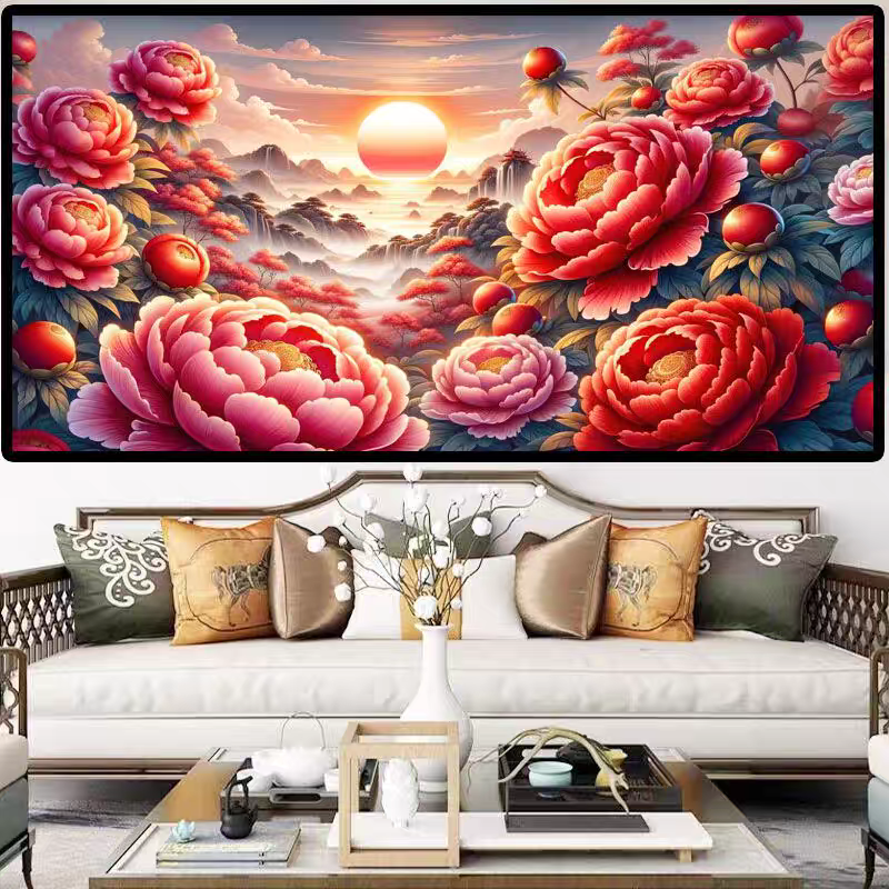 纯手工绣好的十字绣成品不带裱框花卿灼灼花开富贵牡丹花客厅挂画