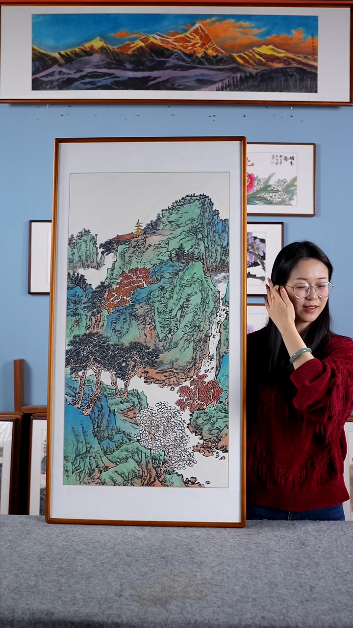 【闪购商品】国画张光南《青绿山水》含框122*62