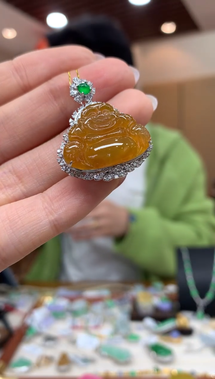 吊坠(不含链)18K金镶嵌翡翠成*佛公