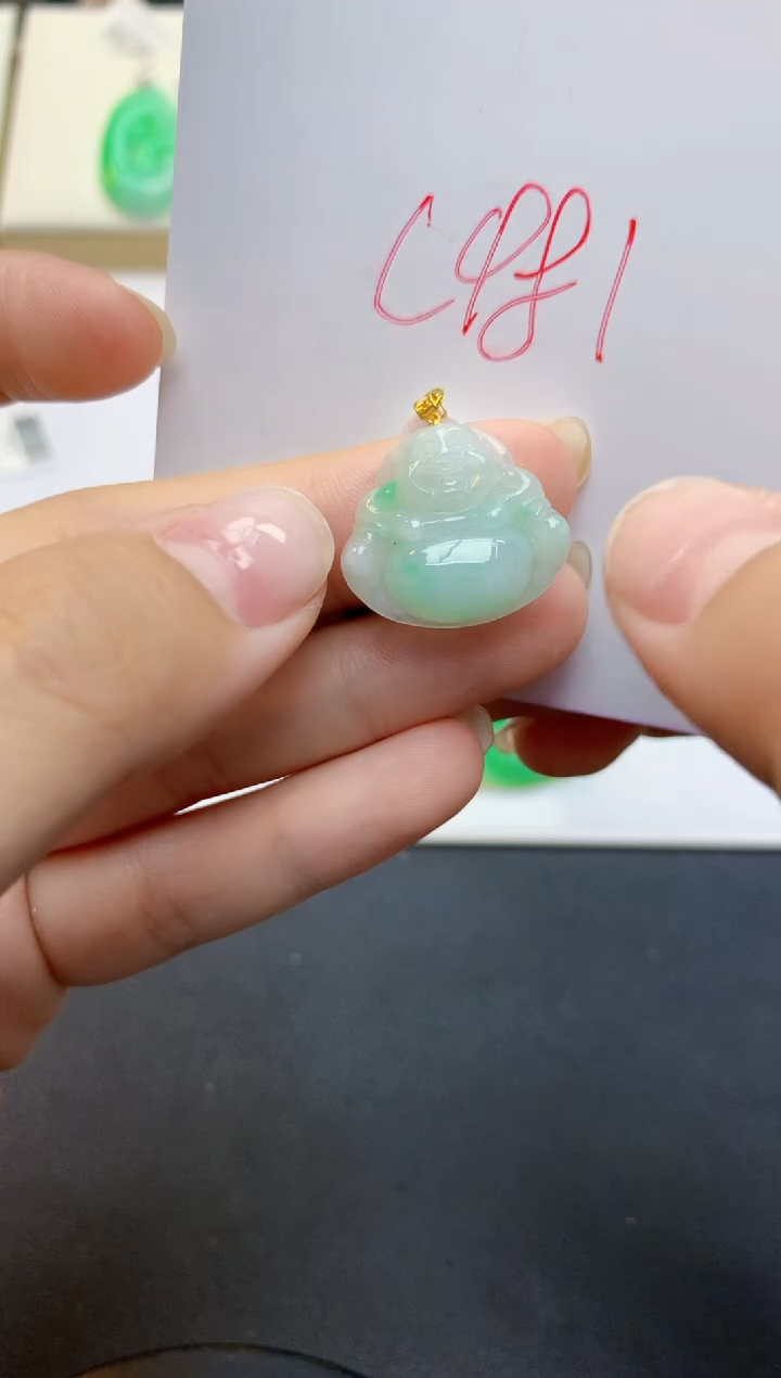 翡翠18K金镶嵌颈饰天然缅甸A货翡翠