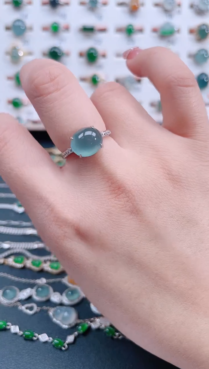 银S925镶嵌戒指翡翠天然翡翠