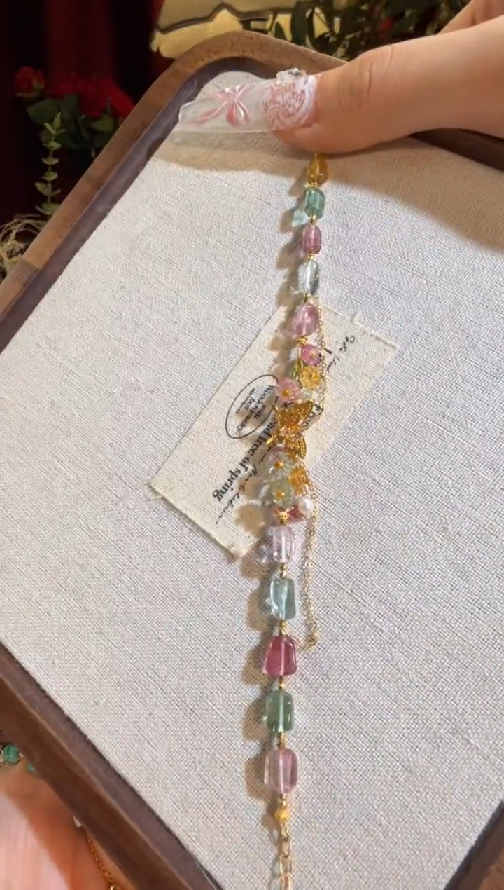 手链18K金镶嵌碧玺全净体糖豆蝴蝶繁花