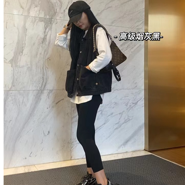 嘿嘿女装中短款适合中小个子大口袋牛仔无袖休闲百搭简约上衣马甲