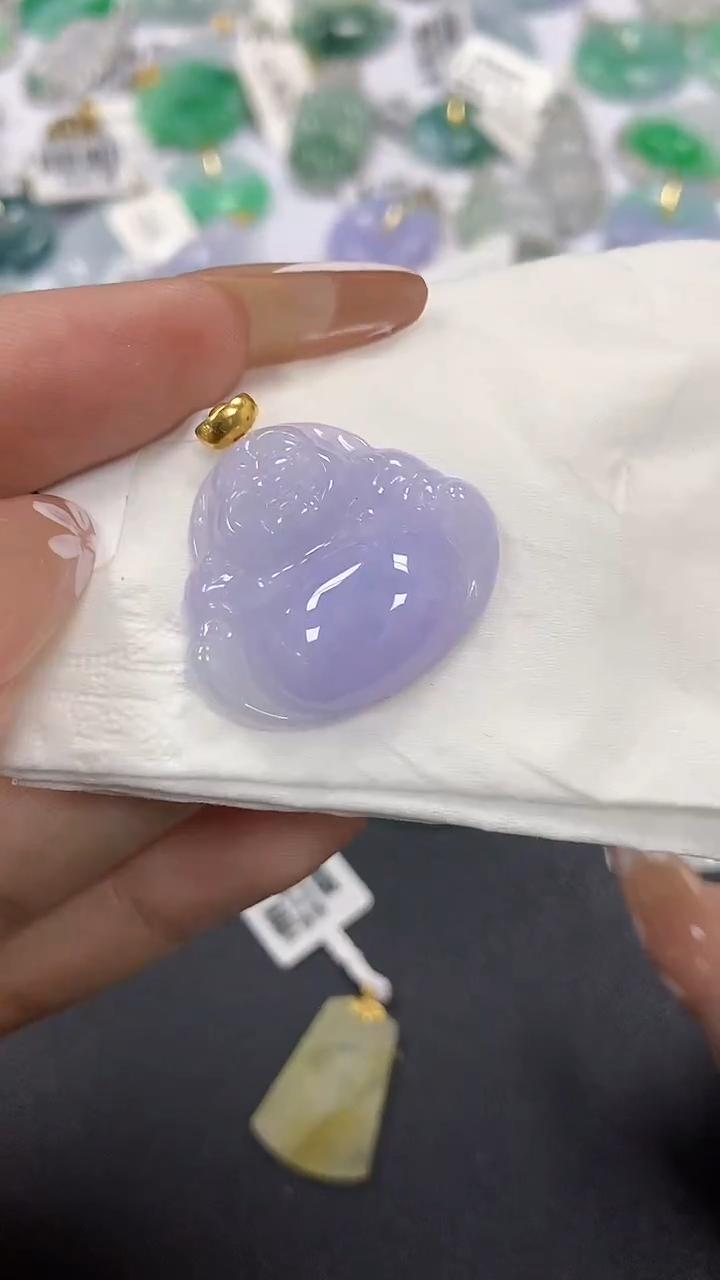 颈饰18K金镶嵌翡翠a货假一赔三支持复检百元上9元证书费自理