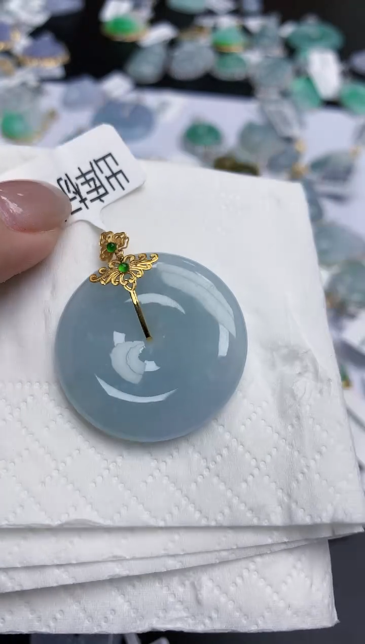 【闪购商品】翡翠颈饰18K金镶嵌天然缅甸翡翠A货