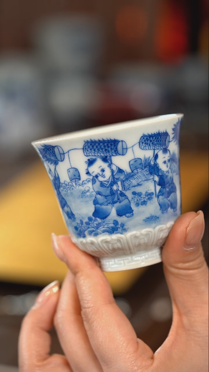 【闪购商品】正春堂·古法柴窑 雕刻童子杯