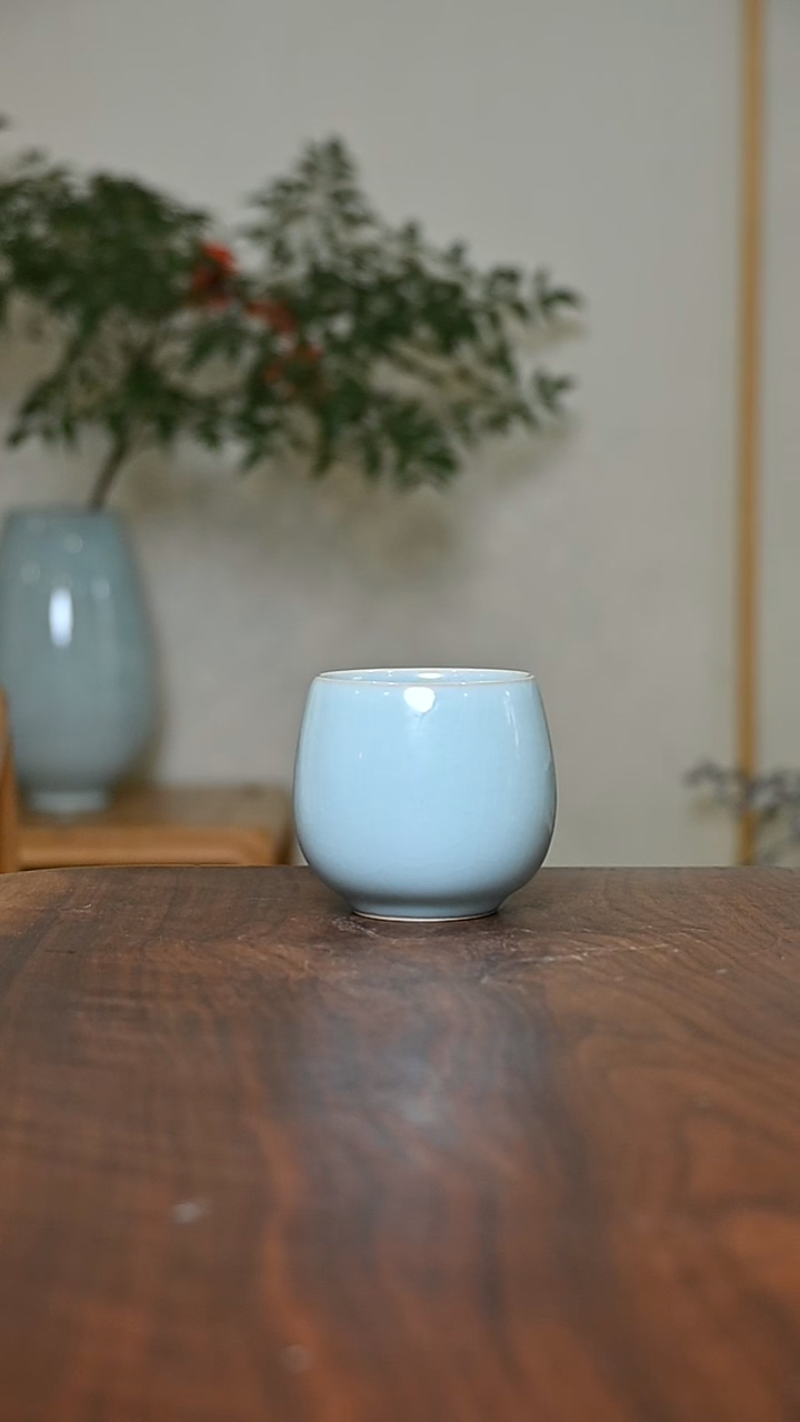 暖心杯 天青 微瑕 朱家汝窑款