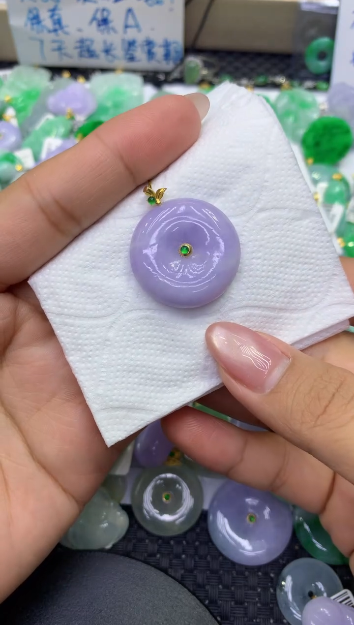 颈饰18K金镶嵌翡翠天然缅甸A货翡翠