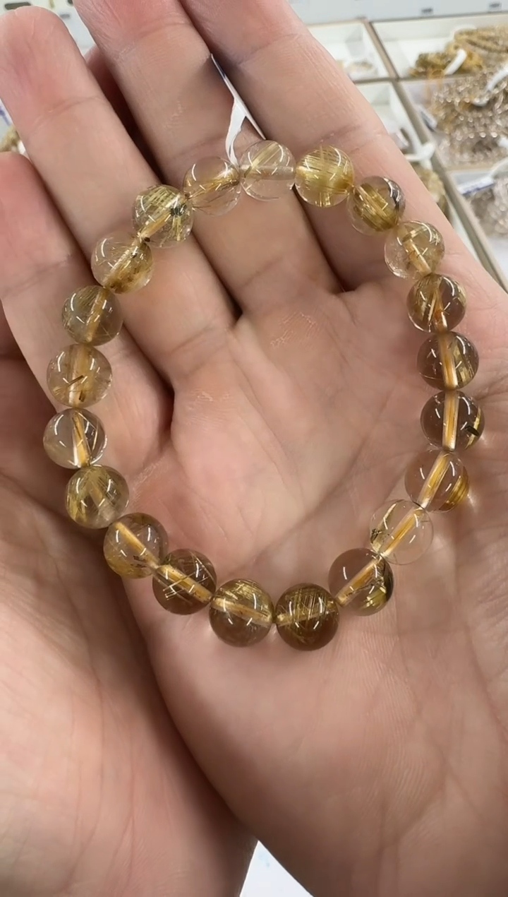 水晶手串未镶嵌【JQ】金发晶手串约9mm（多样性发其一）