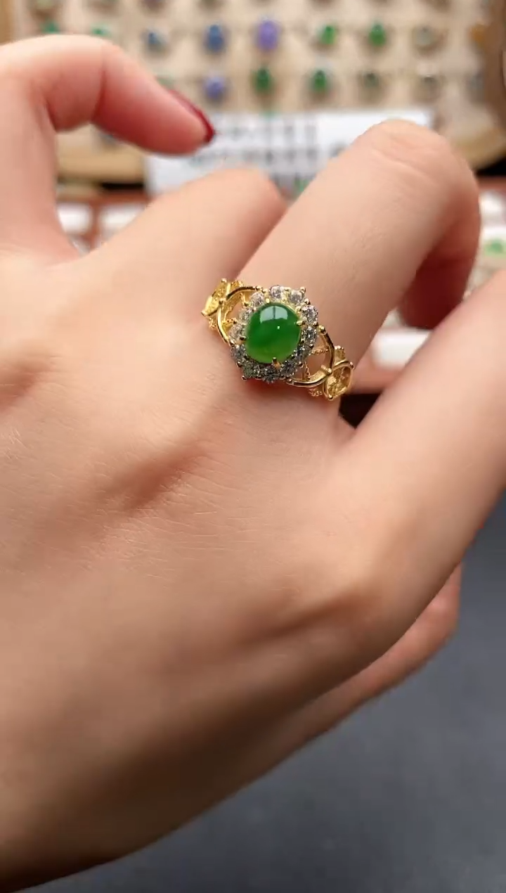 银S925镶嵌戒指翡翠一物一证一证