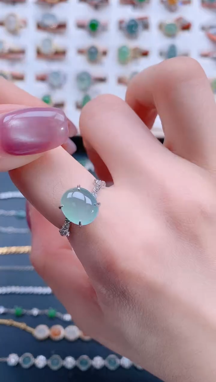 银S925镶嵌戒指翡翠天然翡翠