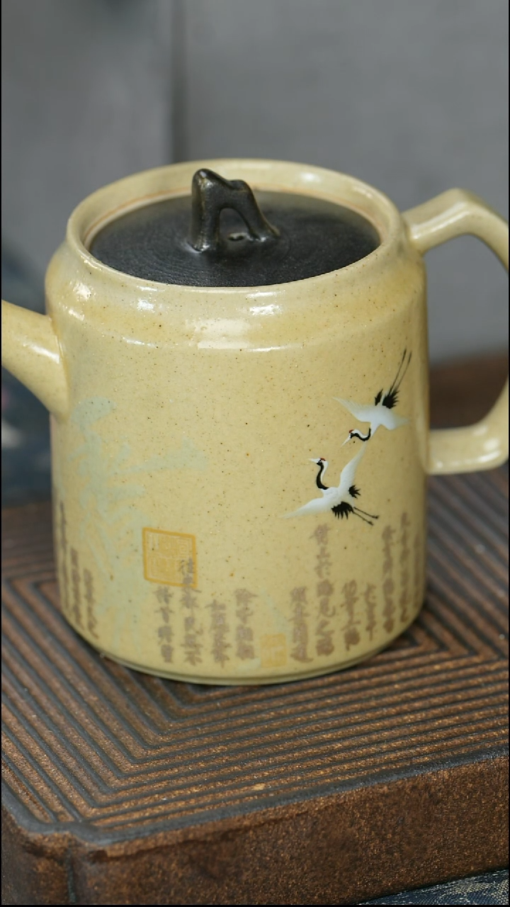 【大】【粗陶飞仙鹤茶壶】【12西泠礼盒】