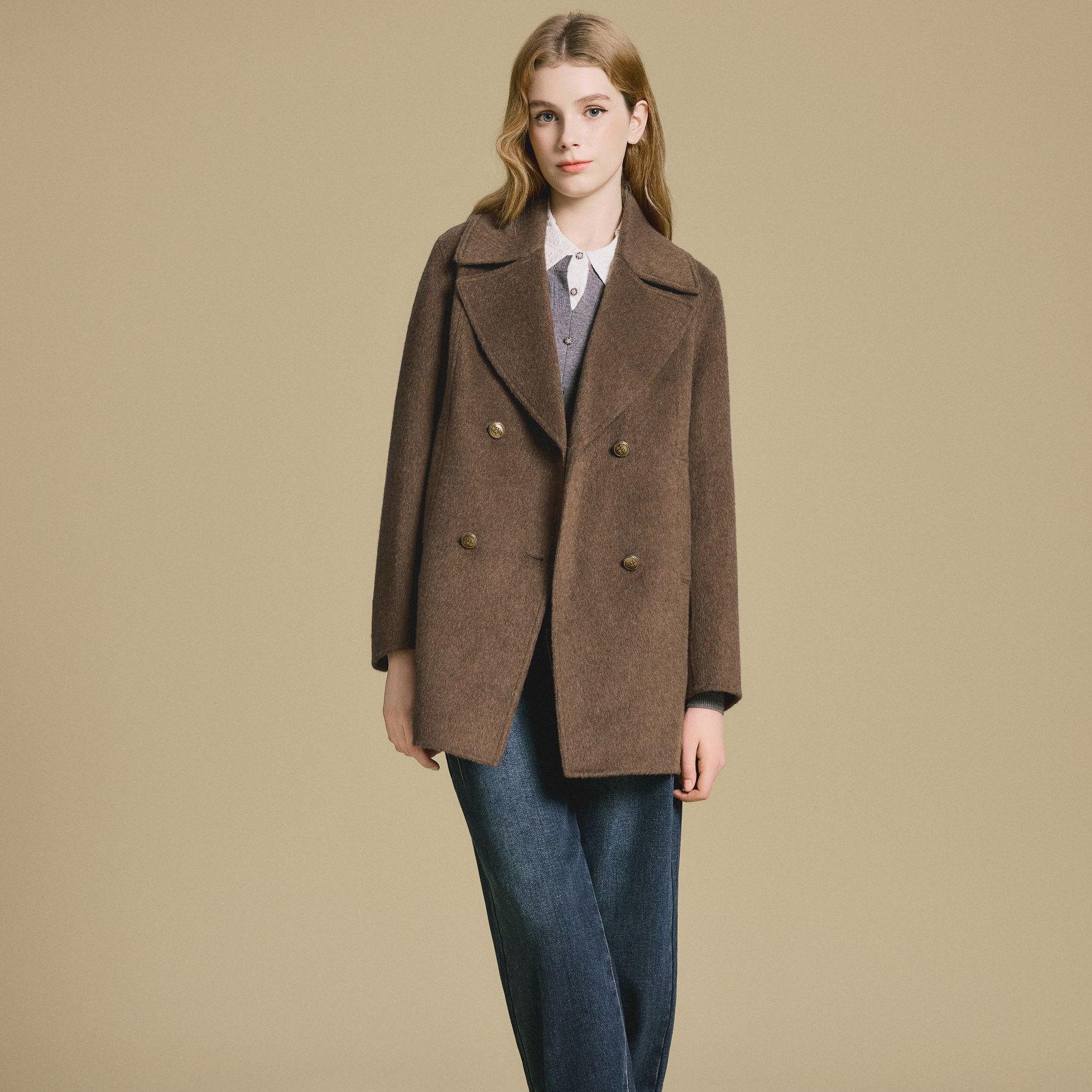 PSALTER诗篇2025冬季新款时尚双排扣保暖百搭大衣6C65580063