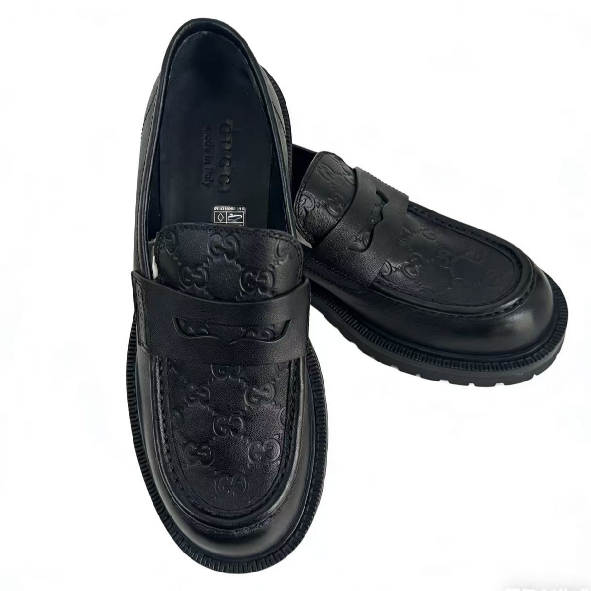 未使用 GUCCI/古驰 舒适百搭时尚老花满印黑色厚底乐福鞋 