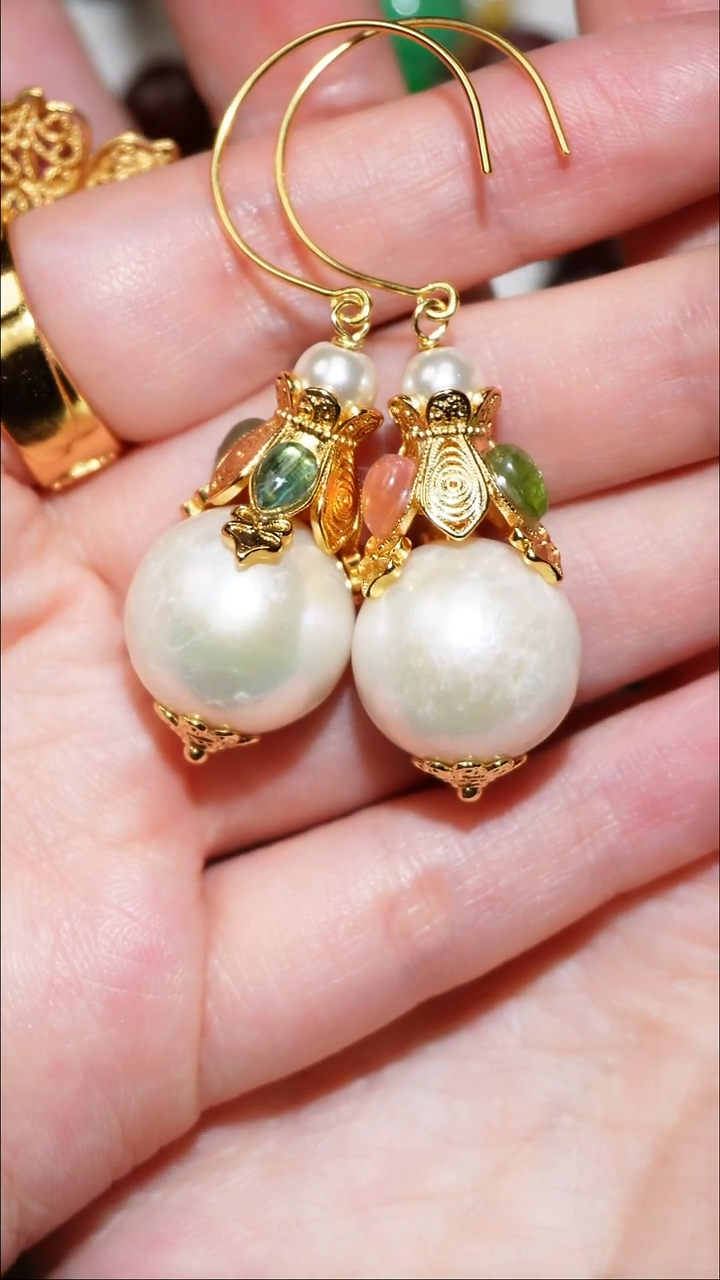 合金耳坠淡水珍珠福**儿东珠耳坠