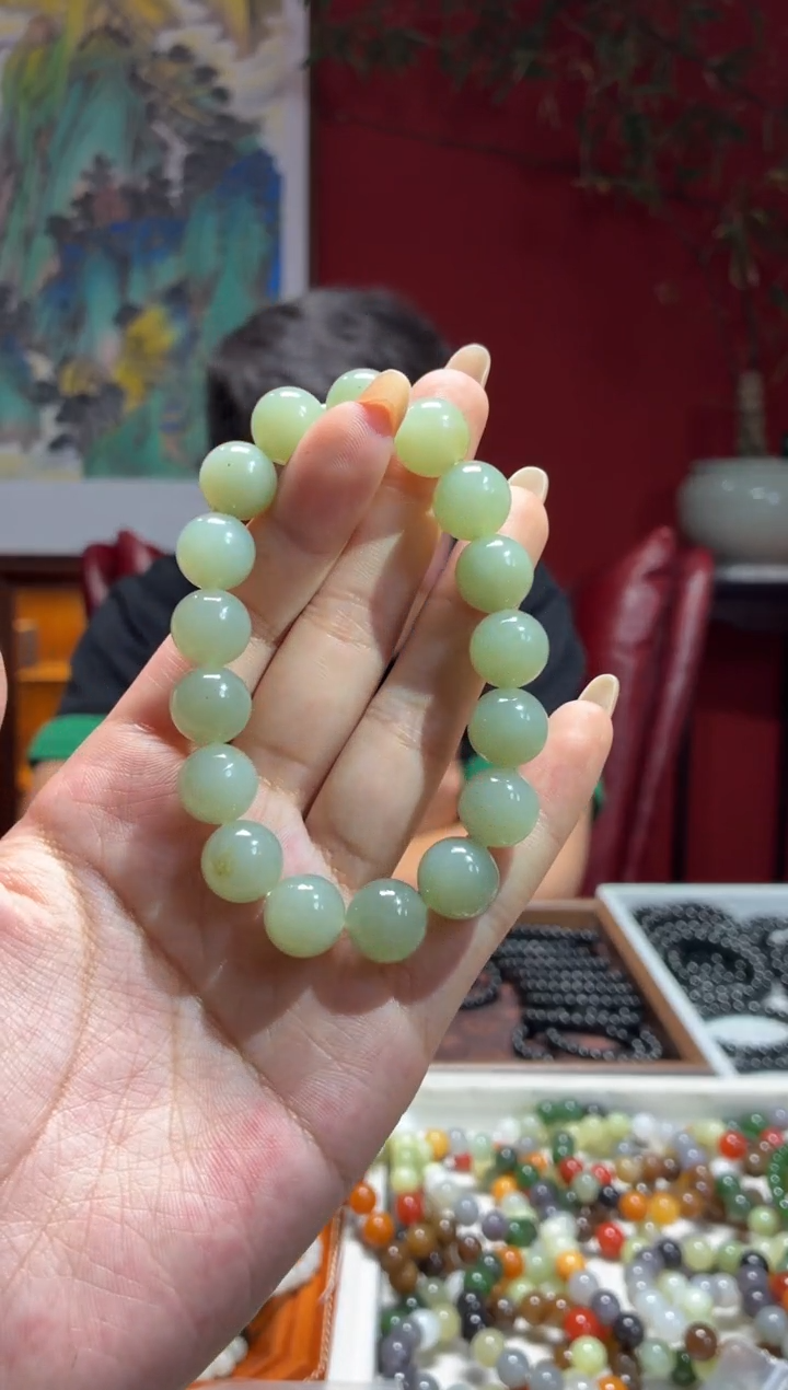 未镶嵌手串和田玉且末蓝12圆