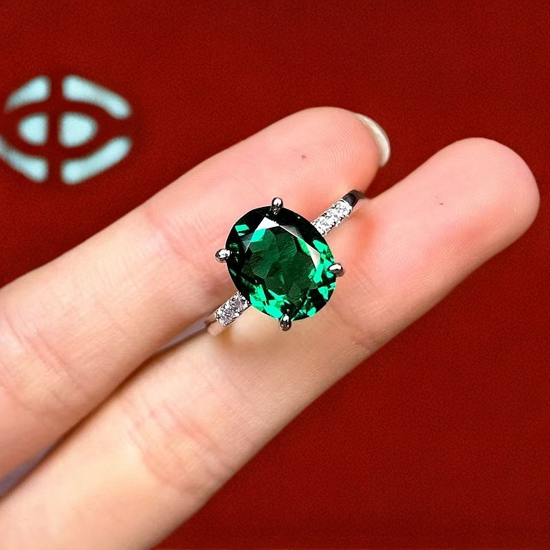 阿鲁沙-典藏轻奢祖母绿-精工银镀厚金培育戒指416